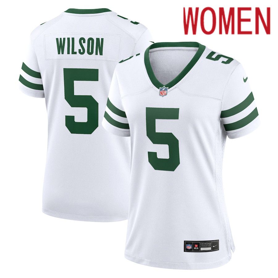 Women New York Jets 5 Garrett Wilson Nike Legacy White Game NFL Jersey